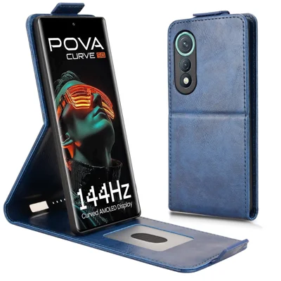 For TECNO Pova Curve 5G LJ8k Stand Case Magnetic Clasp Vertical Flip Leather Phone Cover with Card Holder - Dark Blue