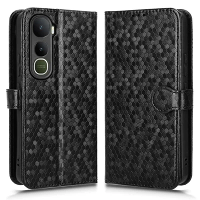 For vivo Y400 5G Wallet Case Dot Pattern Imprint PU Leather Phone Cover with Wrist Strap - Black