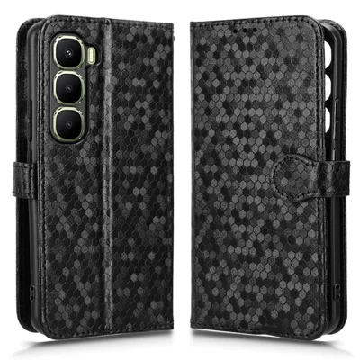 For Infinix Hot 60 Pro+ 4G Wallet Case Dot Pattern Imprint PU Leather Phone Cover with Wrist Strap - Black