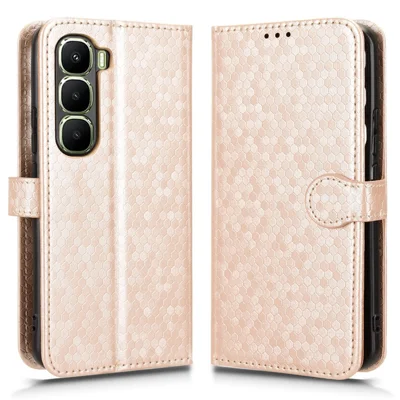 For Infinix Hot 60 Pro+ 4G Wallet Case Dot Pattern Imprint PU Leather Phone Cover with Wrist Strap - Rose Gold