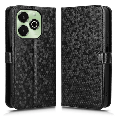 For Umidigi G9x 4G  /  G100x 4G Wallet Case Dot Pattern Imprint PU Leather Phone Cover with Wrist Strap - Black