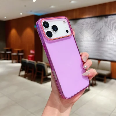 For iPhone 18 Pro / 17 Pro Case TPU + PC Shockproof Phone Back Cover with Orange Camera Edge - Transparent Purple