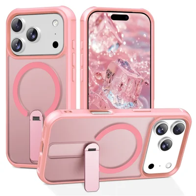 For iPhone 17 Pro Case Compatible with MagSafe Kickstand TPU + PC Drop Protection Phone Cover - Pink