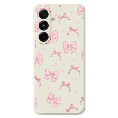 For Samsung Galaxy A18 5G / A18 4G / A17 5G / A17 4G Case Pink Bow Love Pattern Printing Straight Edge TPU Phone Back Cover - Beige