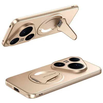 For Huawei Pura 80 Ultra Magnetic Case Hidden Kickstand Skin-Feel Matte PC TPU Phone Back Cover - Desert Gold