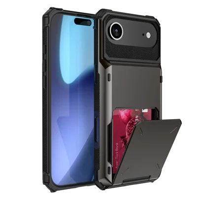 Telefoonhoesje voor iPhone Air, dubbellagig achterpaneel van PC + TPU met kaarthouder - Grijs
