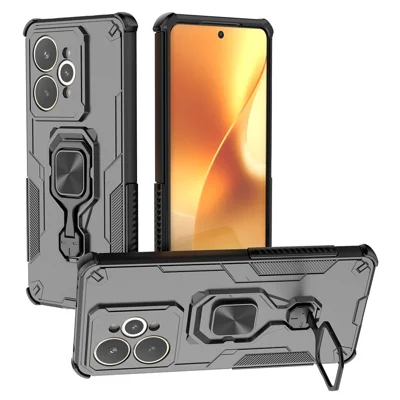 For Realme 15 5G Case Rotatable Ring Kickstand PC + TPU Shockproof Phone Cover - Black