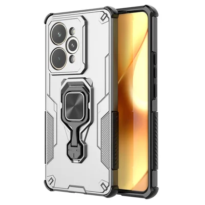 For Realme 15 Pro 5G Case Rotatable Ring Kickstand PC + TPU Shockproof Phone Cover - Titanium Grey