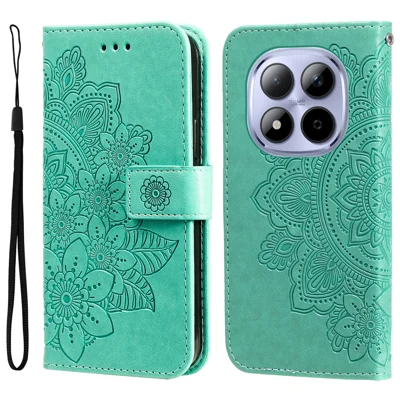 Voor Xiaomi Redmi Note 15 Pro 5G hoesje met bloemenpatroon PU lederen portemonnee standaard telefoonhoes - Groen