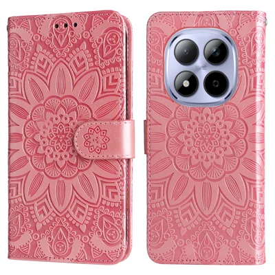 Voor Xiaomi Redmi Note 15 Pro 5G hoesje met zonnebloemprint Lederen portemonnee telefoonhoes - Roze