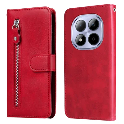 Voor Xiaomi Redmi Note 15 Pro 5G PU Leren Hoesjes met Ritsvak Portemonnee Telefoonhoes Stand - Rood