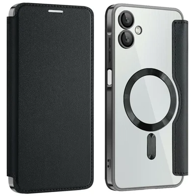 AMORUS For Samsung Galaxy A06 4G Magnetic Case RFID Blocking Card Holder Leather Phone Cover - Black