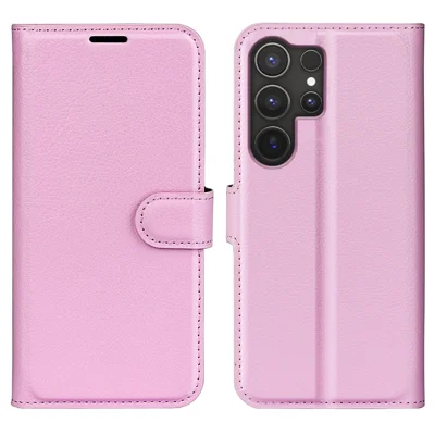 AMORUS For Samsung Galaxy S24 Ultra Wallet Case Litchi Texture Shockproof Leather Flip Stand Phone Cover - Pink