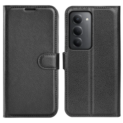 For Xiaomi Redmi 15 5G (EU) (171mm) / Xiaomi Redmi 15 4G (EU) (171mm) Case Litchi Texture Shockproof Leather Wallet Phone Cover - Black 