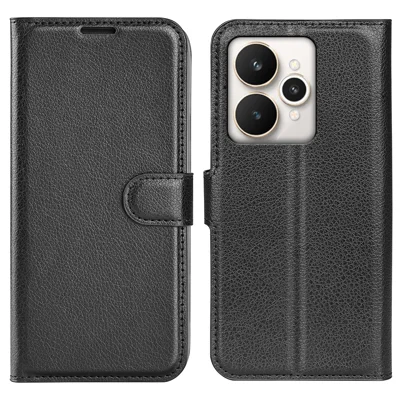 For Realme 15 5G Case Litchi Texture Shockproof Leather Wallet Phone Cover - Black 