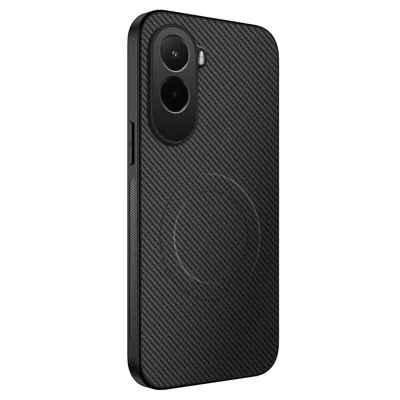 WANLONFENG For Xiaomi Poco M7 Plus 5G / M7 4G (169mm) Magnetic Case  TQ Series Carbon Fiber Texture PC TPU Phone Cover - Black