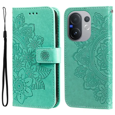 For vivo V60 5G Case Floral Pattern PU Leather Wallet Stand Phone Cover - Green