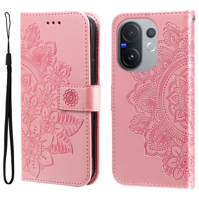 For vivo V60 5G Case Floral Pattern PU Leather Wallet Stand Phone Cover - Pink