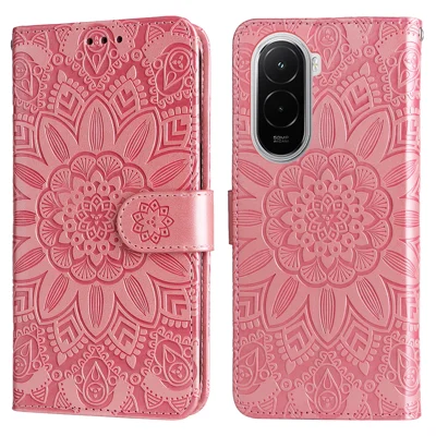For Xiaomi Poco M7 4G (169mm) Case Sunflower Imprint Leather Wallet Phone Cover - Pink