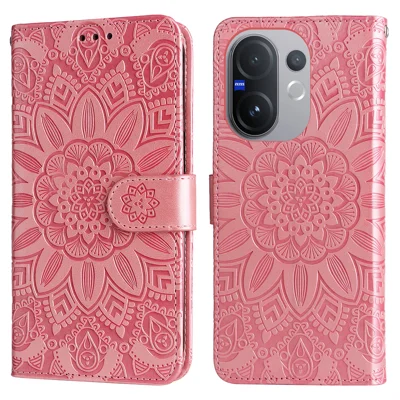 For vivo V60 5G Case Sunflower Imprint Leather Wallet Phone Cover - Pink