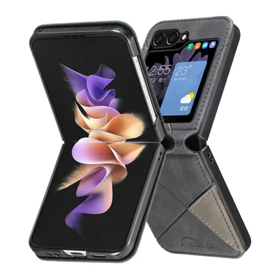 BINFEN COLOR For Samsung Galaxy Z Flip7 5G Phone Case  Wallet Stand Geometry Imprinted Leather Cover - Black