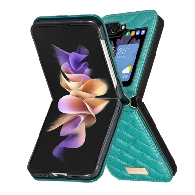 BINFEN COLOR For Samsung Galaxy Z Flip7 5G Case  Rhombus PU Leather Folding Phone Cover - Green