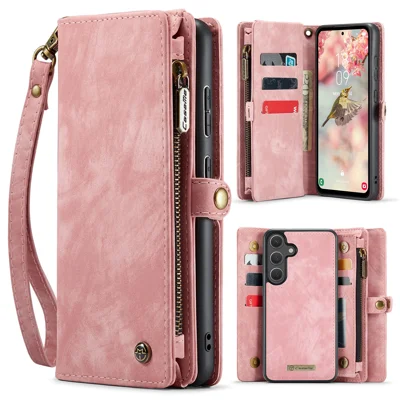 CASEME For Samsung Galaxy S26 FE / S25 FE Phone Cases  008 Leather Cover with Detachable Wallet and Strap - Pink