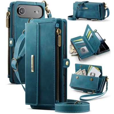 CASEME For iPhone Air Case  C39 RFID Blocking Zipper Wallet Stand Leather Cover with Strap - Green