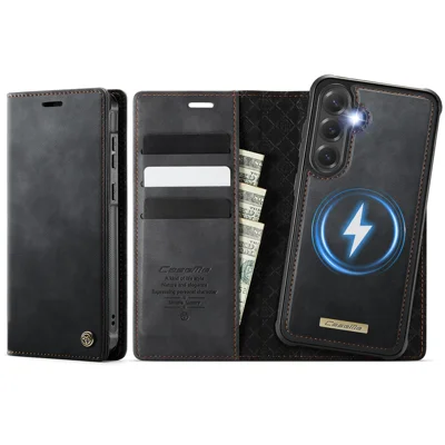 CASEME For Samsung Galaxy S26 FE / S25 FE Case  C49 Magnetic Case RFID Blocking Detachable Wallet Leather Phone Cover - Black