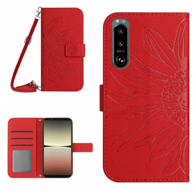 Cubierta Telefónica Anti-scratch Para Sony Xperia 5 IV 5G, HT04 HT04 Imprimido Girotwer PU Cuero de Cuero Stand Funto de Teléfono Con Correa Para el Hombro - Rojo