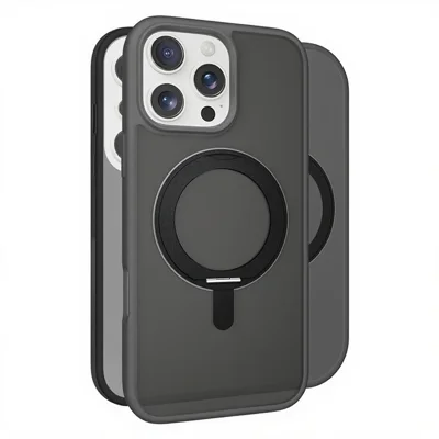 For iPhone 16 Pro / Pro Max Magnetic Phone Case 360° Rotating Stand Skin-Feel Protection MagSafe Shockproof - black