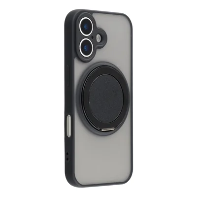 Voor iPhone 17 hoesje draaibare metalen standaard haptisch TPU PC telefoon achterklep - Zwart