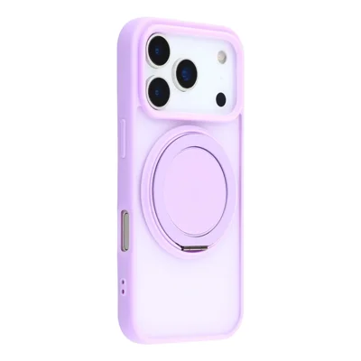 For iPhone 17 Pro Max Case Rotating Metal Kickstand Skin Touch TPU PC Phone Back Cover - Purple