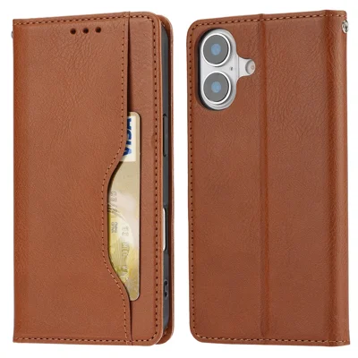 Voor iPhone 17 Telefoonhoesje met Magnetische Sluiting van PU Leer met Standfunctie - Lichtbruin