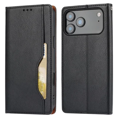 For iPhone 18 Pro Max / 17 Pro Max Cell Phone Case Magnetic Closing PU Leather Stand Cover - Black