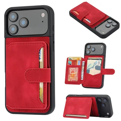 For iPhone 18 Pro / 17 Pro Case Wallet Card Slot TPU + PU Leather Back Phone Cover - Red
