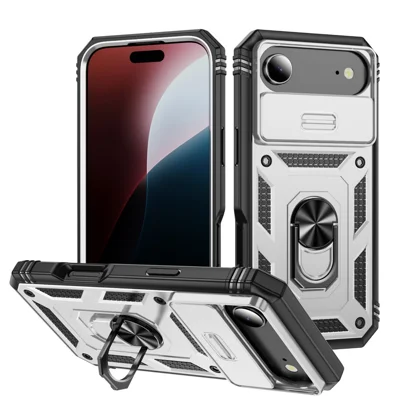 Voor iPhone Air Case TPU + PC Schuif Camshield Standaardtelefoonhoes - Wit