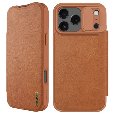 NILLKIN Qin Pro-serie voor iPhone 17 Pro hoesje met kaartsleuven Lederen telefoonhoes - Bruin