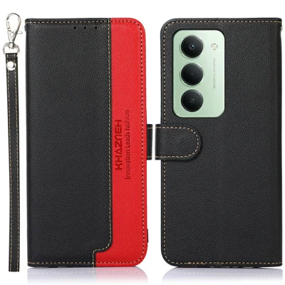 KHAZNEH For Xiaomi Redmi 15 4G (EU) (171mm) Case RFID Blocking Wallet Litchi Texture PU Leather Phone Cover with Strap - Black