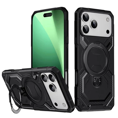 For iPhone 17 Pro Max Case Compatible with MagSafe Kickstand TPU + PC Phone Cover - Black