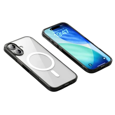 For iPhone 17 Case Compatible with MagSafe TPU + PC Clear Phone Back Cover - Transparent Black