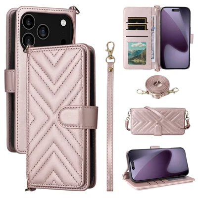 Til iPhone 17 Pro Max Case med skulder- / håndledsrem Læder telefonbeskyttelse ståplads wallet - Pink