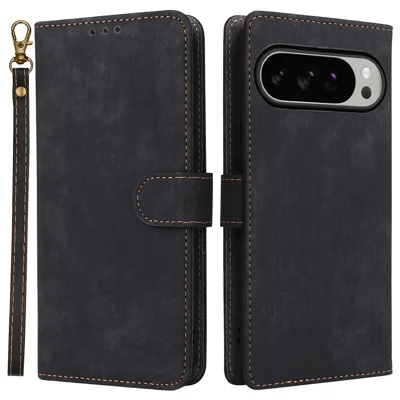 For Google Pixel 10 Pro XL Case Wallet RFID Blocking PU Leather Phone Cover Stand with Strap - Black