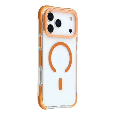 MUTURAL Etui na iPhone 17 Pro Max zgodne z MagSafe, wzmocnione narożniki, przezroczysta obudowa PC + TPU - Pomarańczowy