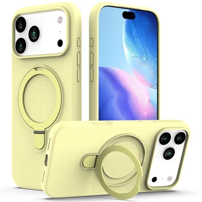 For iPhone 18 Pro Max / 17 Pro Max Case Compatible with MagSafe Kickstand PC + Silicone Phone Cover - Yellow