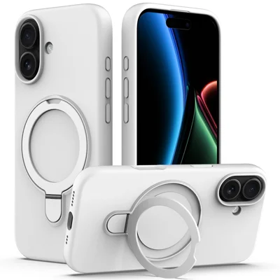 Hoesje voor iPhone 17, compatibel met MagSafe, met kickstand, PC + siliconen telefoonhoesje - Wit