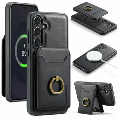 MAGKING K1 Series For Samsung Galaxy S25 FE Magnetic Case PC + TPU + PU Phone Cover with Card Holder - Black