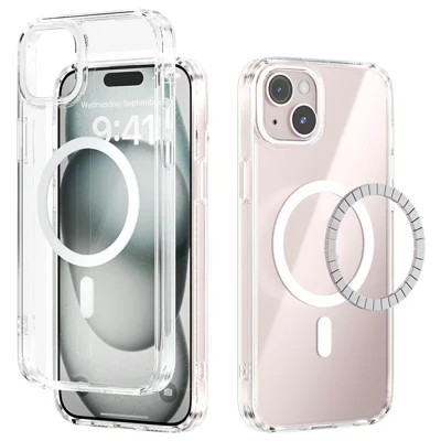 ABEEL For iPhone 14 Case Compatible with MagSafe Anti Scratch Clear TPU PC Phone Back Cover - White