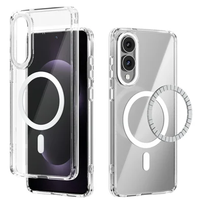 ABEEL For Samsung Galaxy S25 Edge Magnetic Case Anti Scratch Clear TPU PC Phone Back Cover - White