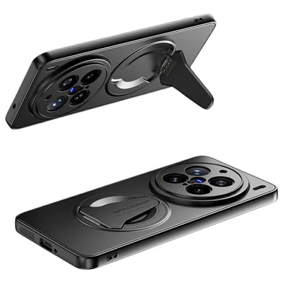 For vivo X200 Pro 5G Magnetic Case Hidden Kickstand Skin-Feel Matte PC TPU Phone Back Cover - Black